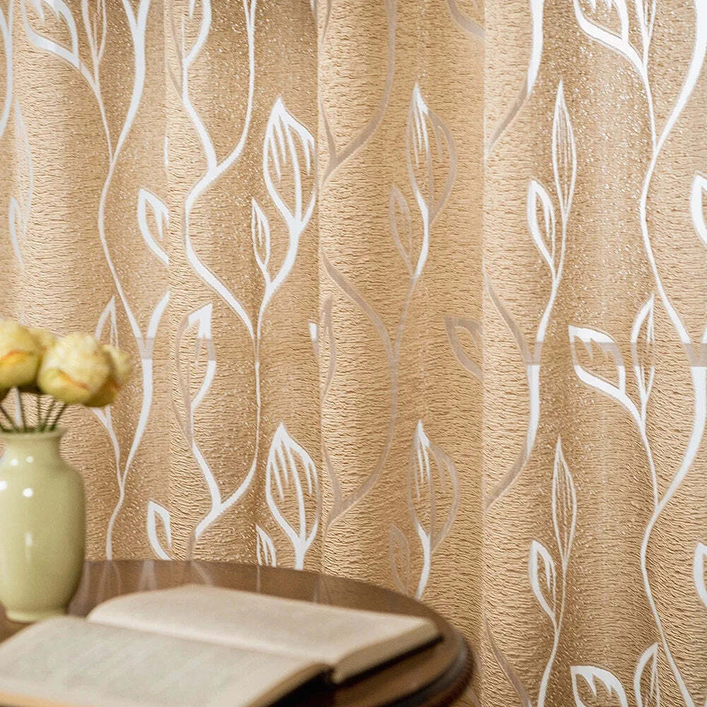 Image of Napearl jacquard leaf gray curtain for home and office decoration