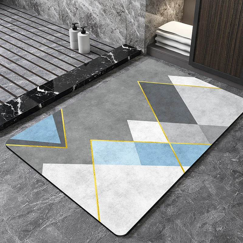 Image of Nordic geometric diatomite bath mat for quick-dry and non-slip comfort