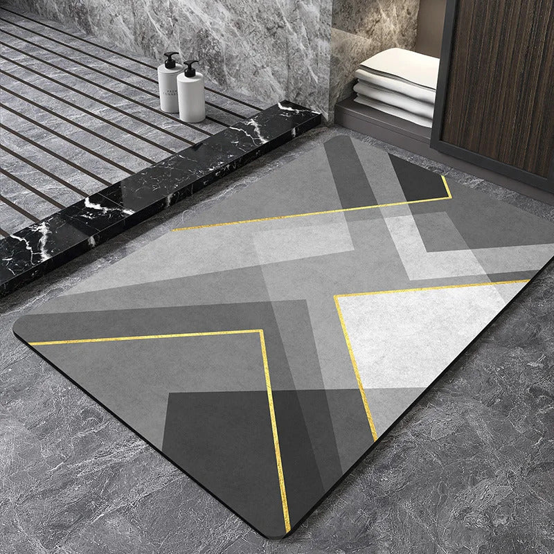 Image of Nordic geometric diatomite bath mat for quick-dry and non-slip comfort