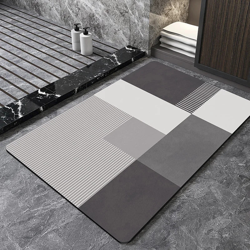 Image of Nordic geometric diatomite bath mat for quick-dry and non-slip comfort