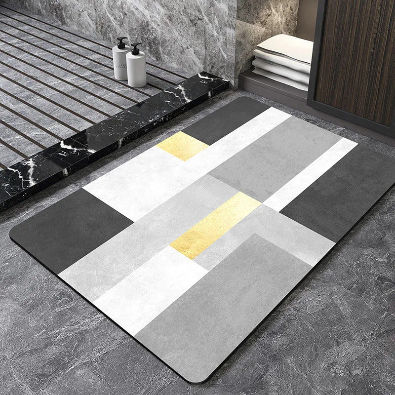 Image of Nordic geometric diatomite bath mat for quick-dry and non-slip comfort