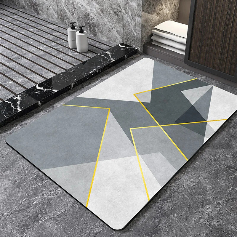 Image of Nordic geometric diatomite bath mat for quick-dry and non-slip comfort