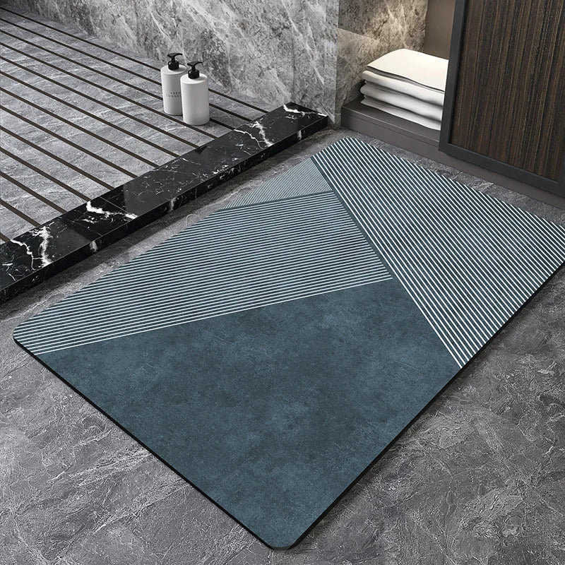 Image of Nordic geometric diatomite bath mat for quick-dry and non-slip comfort