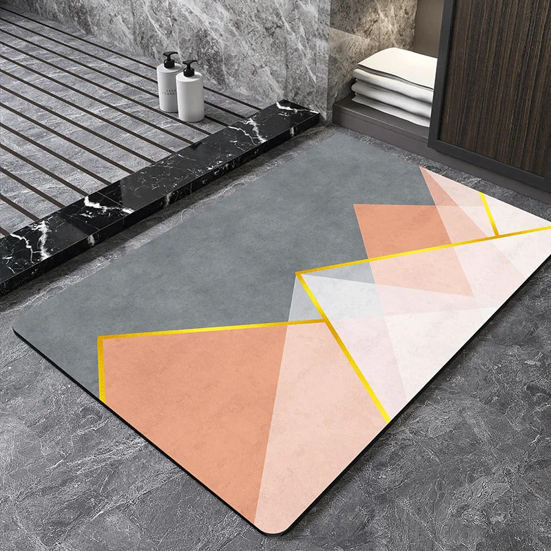 Image of Nordic geometric diatomite bath mat for quick-dry and non-slip comfort