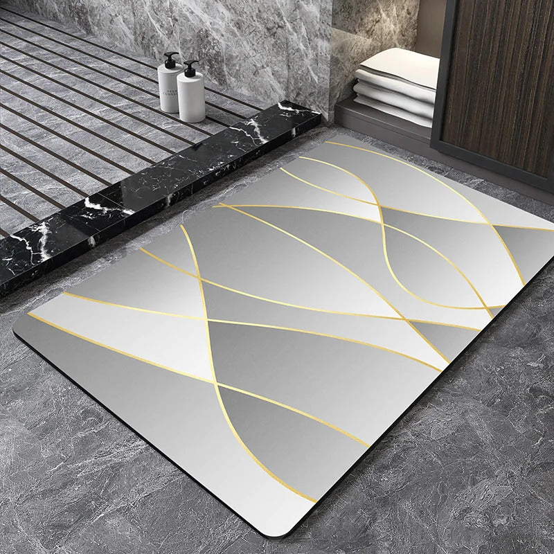 Image of Nordic geometric diatomite bath mat for quick-dry and non-slip comfort