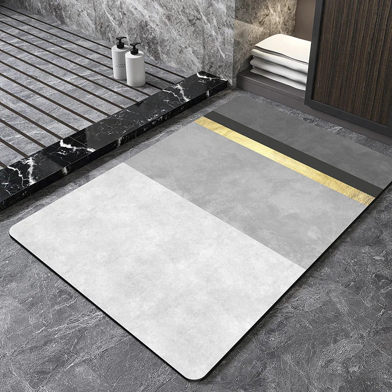 Image of Nordic geometric diatomite bath mat for quick-dry and non-slip comfort