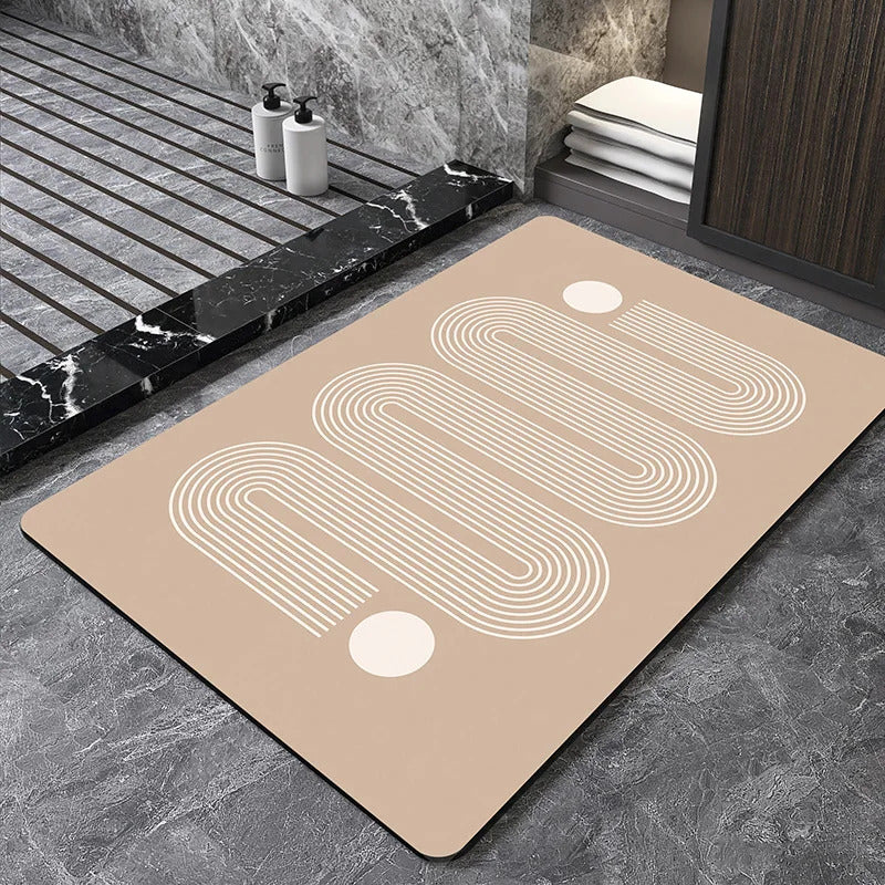 Image of Nordic geometric diatomite bath mat for quick-dry and non-slip comfort