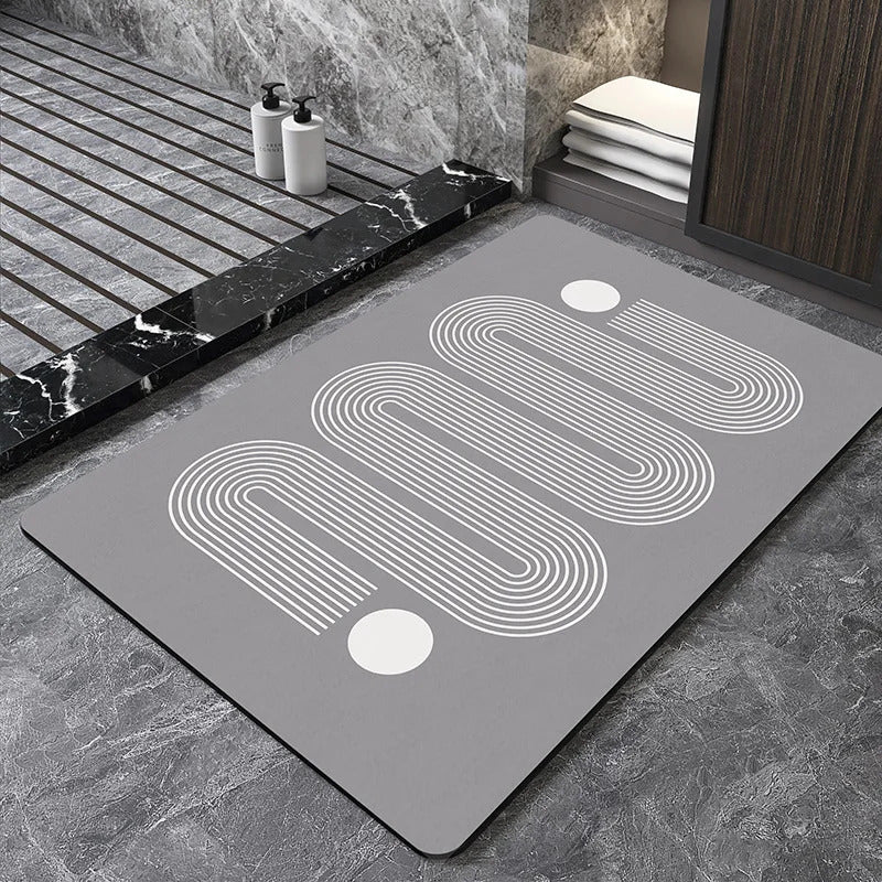 Image of Nordic geometric diatomite bath mat for quick-dry and non-slip comfort