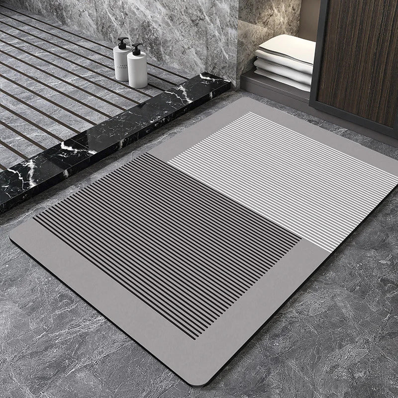 Image of Nordic geometric diatomite bath mat for quick-dry and non-slip comfort