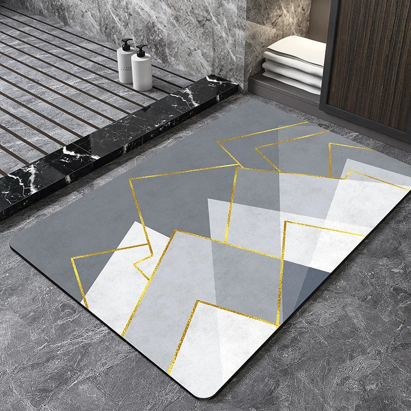 Image of Nordic geometric diatomite bath mat for quick-dry and non-slip comfort