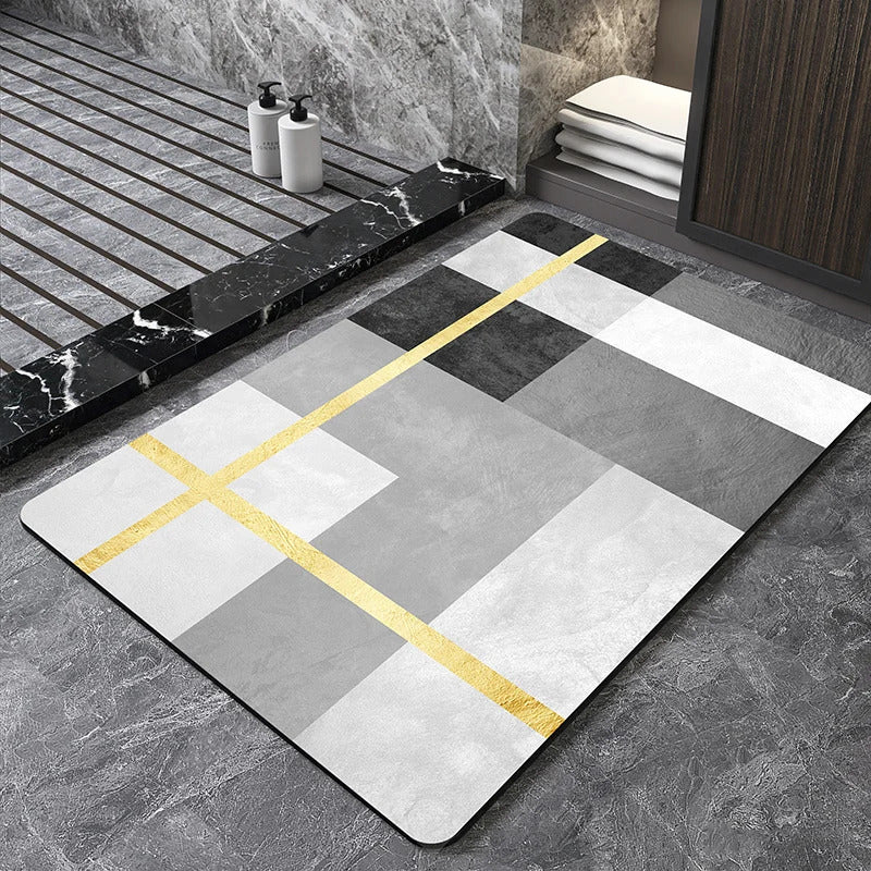 Image of Nordic geometric diatomite bath mat for quick-dry and non-slip comfort