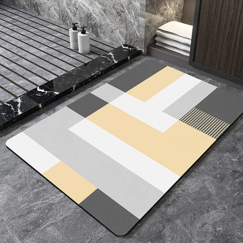 Image of Nordic geometric diatomite bath mat for quick-dry and non-slip comfort