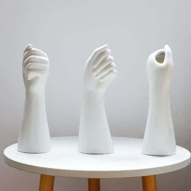 Image of Nordic hand shape ceramic vase for home and office decor