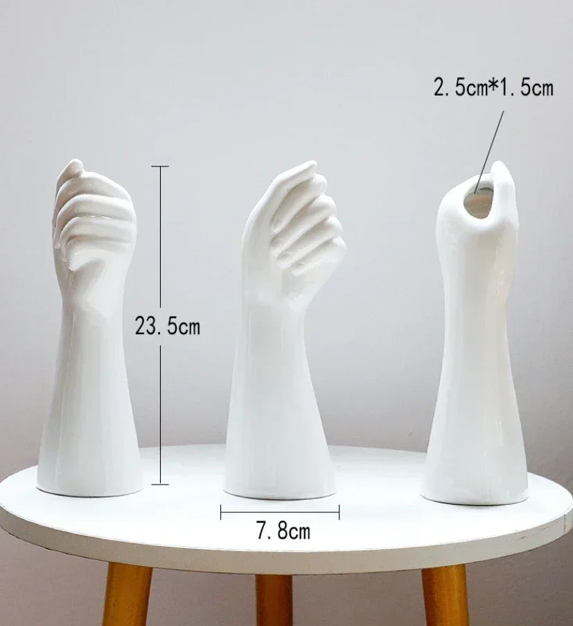 Image of Nordic hand shape ceramic vase for home and office decor