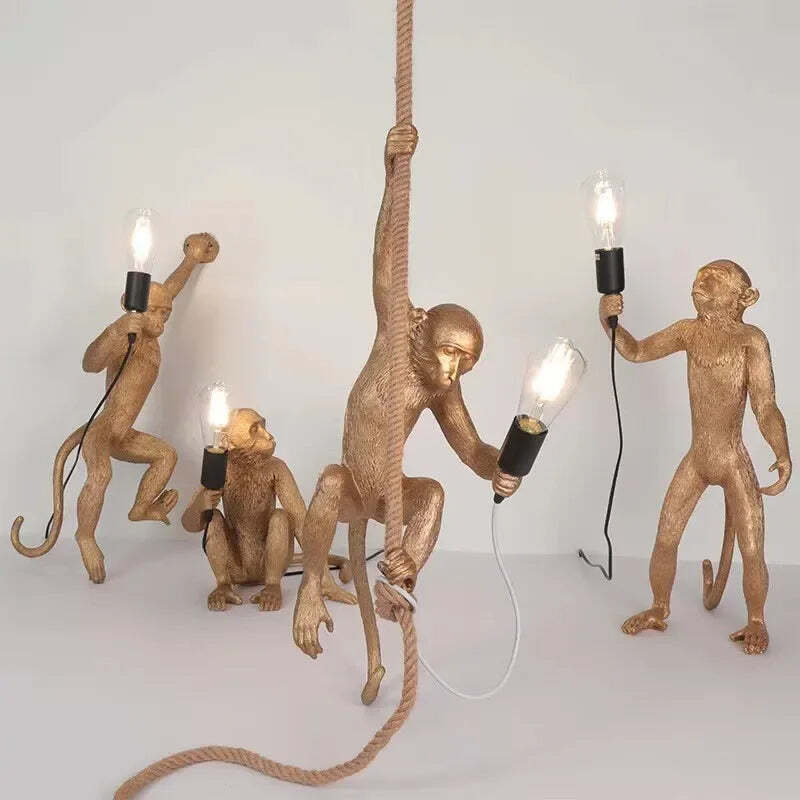 Image of Nordic resin monkey LED pendant light for modern home decor