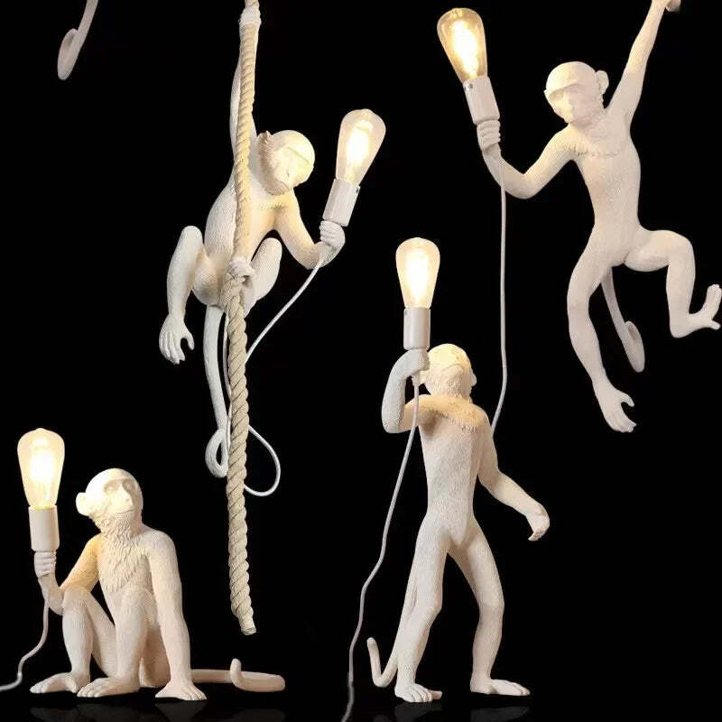 Image of Nordic resin monkey LED pendant light for modern home decor