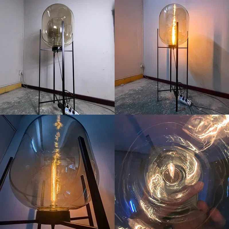 Image of Nordic style smoke gray glass floor lamp for modern living rooms and bedrooms