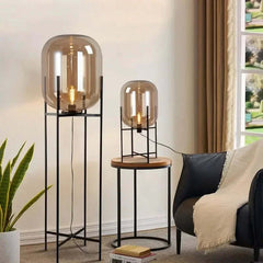 Image of Nordic style smoke gray glass floor lamp for modern living rooms and bedrooms