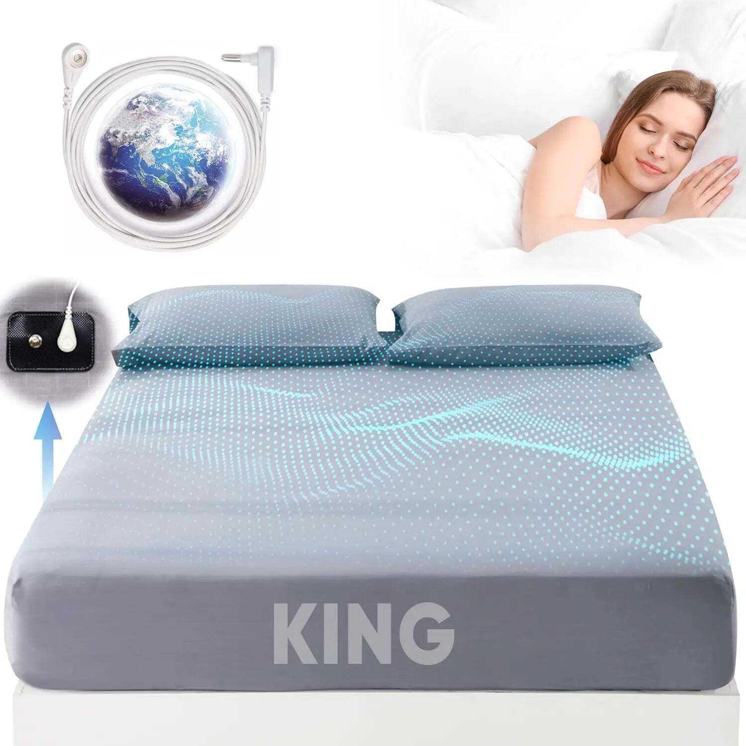 Image of Organic cotton grounding bed sheets with silver fiber for improved sleep quality