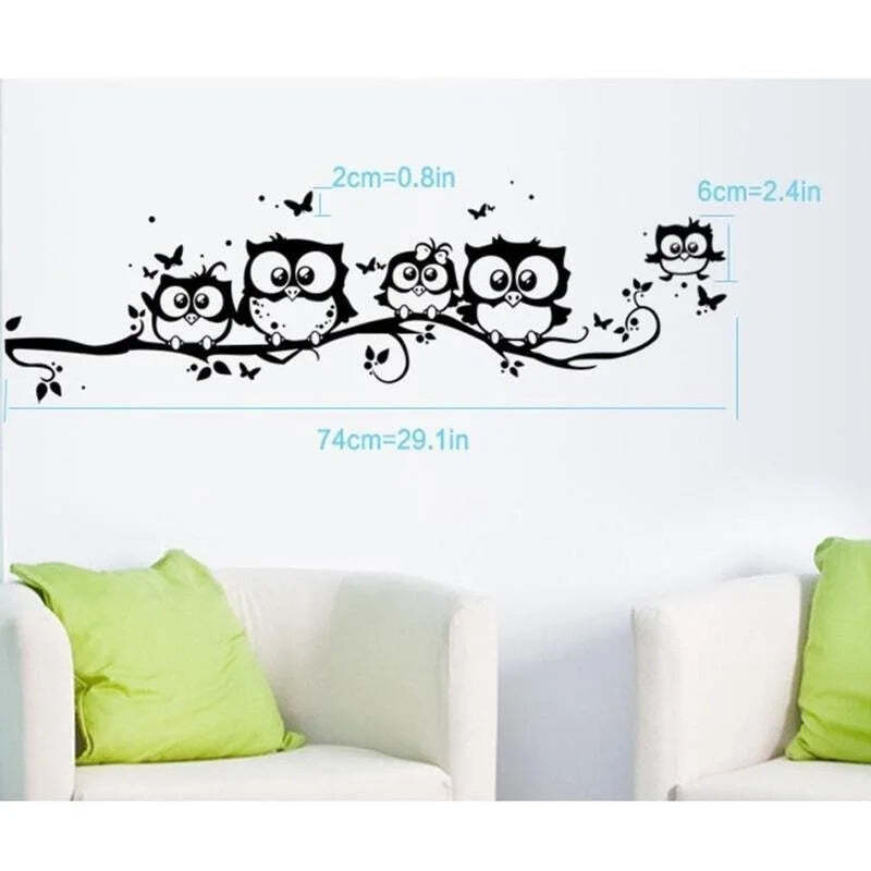 Image of Owl and butterfly wall sticker for kids' rooms and home decor