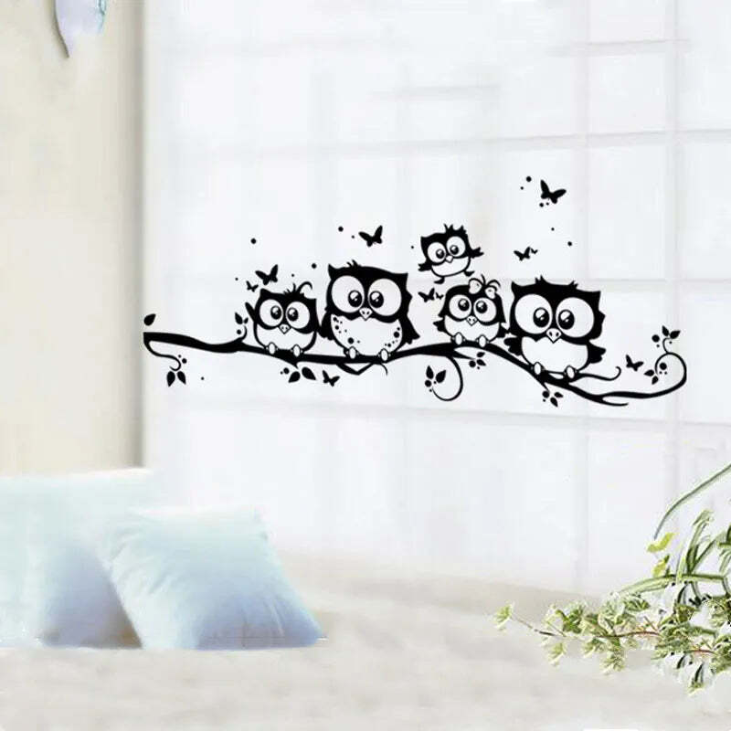 Image of Owl and butterfly wall sticker for kids' rooms and home decor