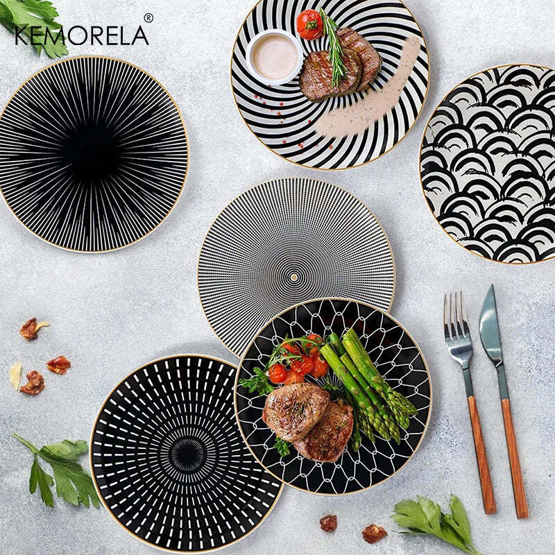 Image of Phnom Penh geometry ceramic dinnerware set - elegant porcelain plates for serving and dining