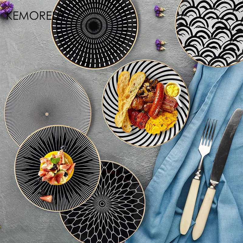 Image of Phnom Penh geometry ceramic dinnerware set - elegant porcelain plates for serving and dining