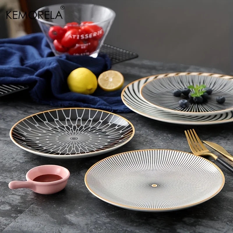 Image of Phnom Penh geometry ceramic dinnerware set - elegant porcelain plates for serving and dining