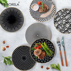 Image of Phnom Penh geometry ceramic dinnerware set - elegant porcelain plates for serving and dining