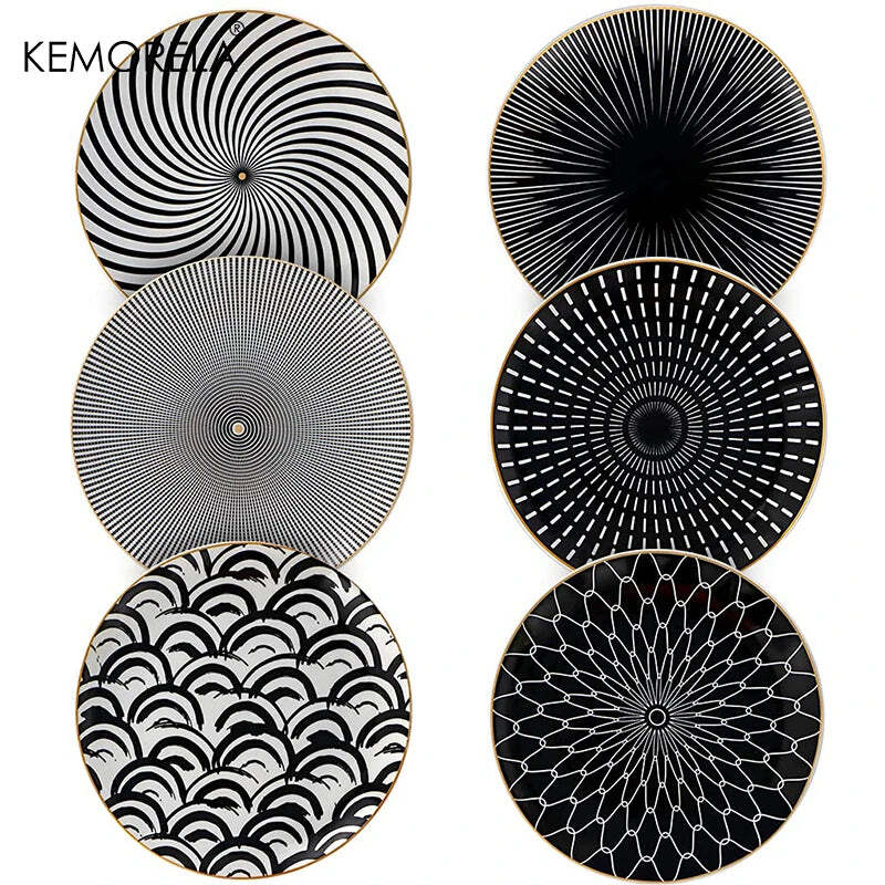 Image of Phnom Penh geometry ceramic dinnerware set - elegant porcelain plates for serving and dining