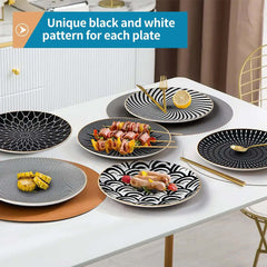 Image of Phnom Penh geometry ceramic dinnerware set - elegant porcelain plates for serving and dining