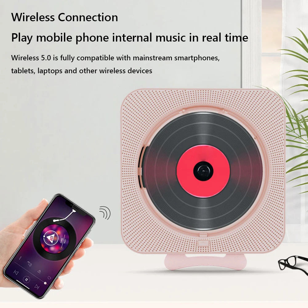 Image of Portable wall-mounted Bluetooth CD player with FM radio and remote control