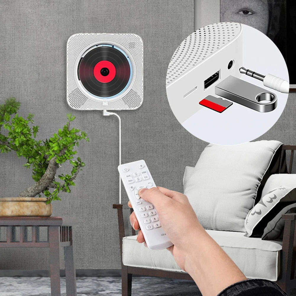 Image of Portable wall-mounted Bluetooth CD player with FM radio and remote control