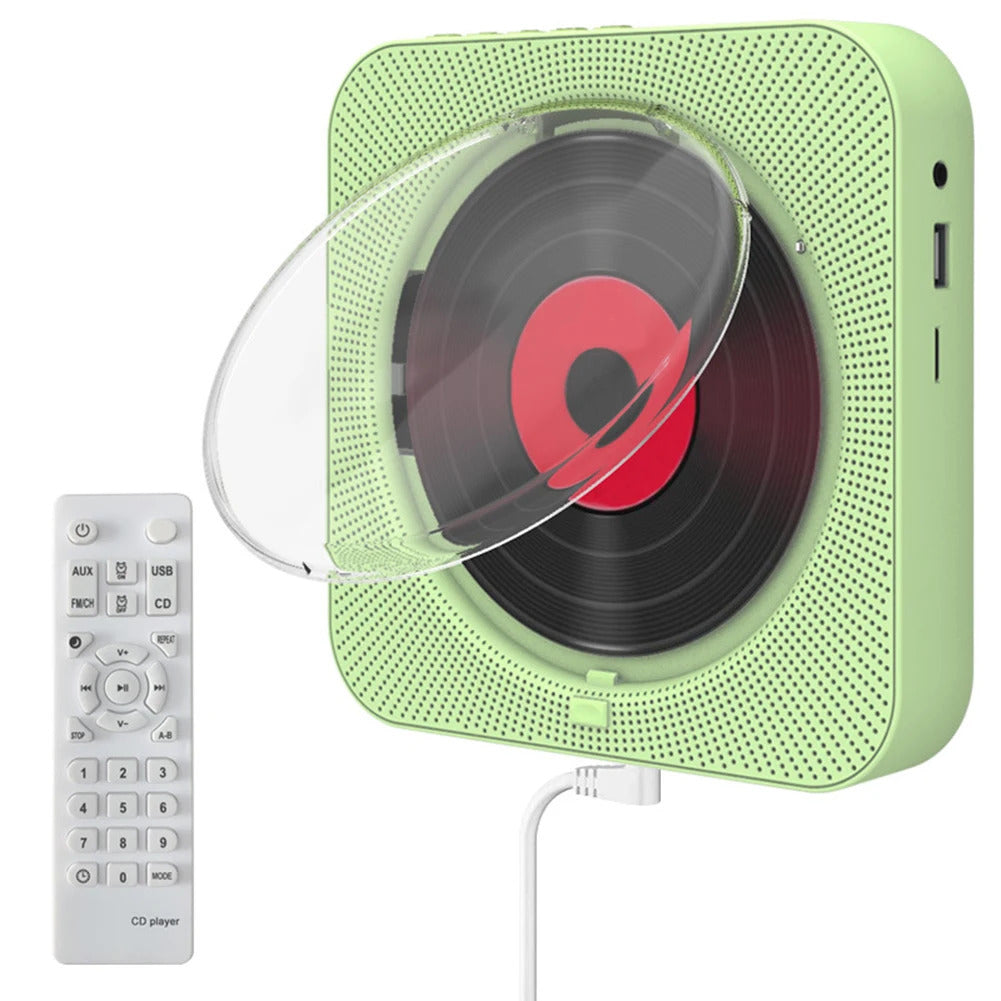 Image of Portable wall-mounted Bluetooth CD player with FM radio and remote control