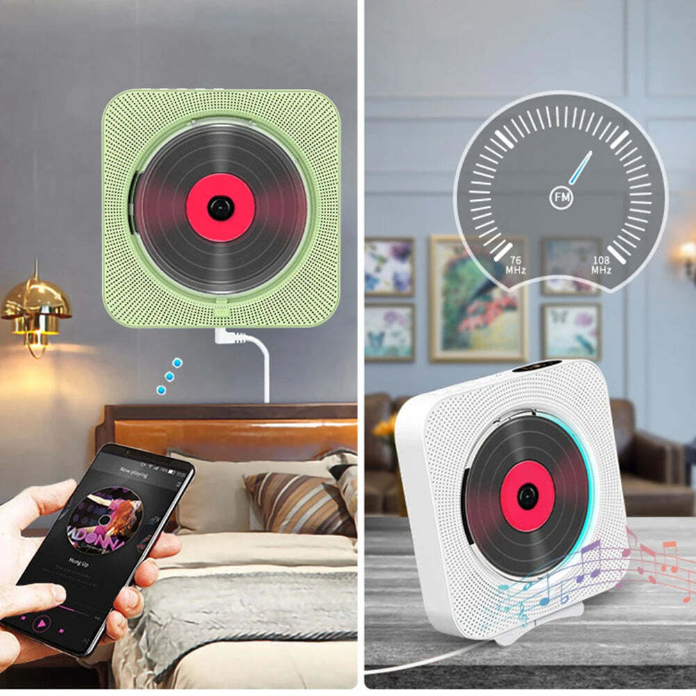 Image of Portable wall-mounted Bluetooth CD player with FM radio and remote control