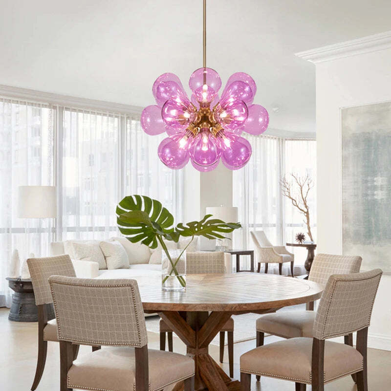 Image of Postmodern glass bubble lamp chandelier with LED for contemporary living room and bedroom decor