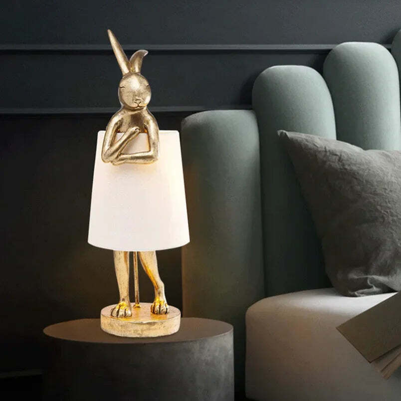 Image of Rabbit table lamp – creative resin light for bedroom and study decor