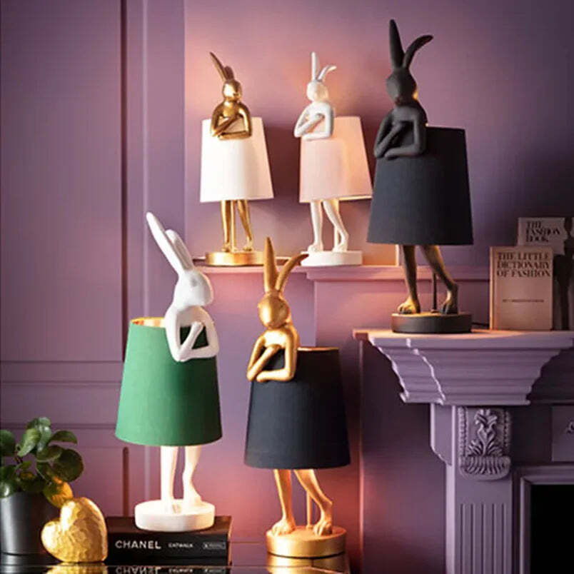 Image of Rabbit table lamp – creative resin light for bedroom and study decor