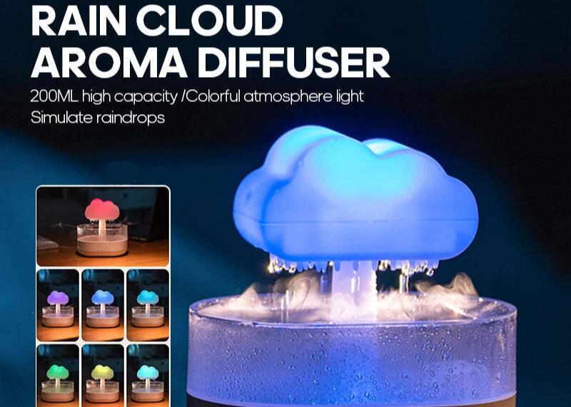 Image of Rain clouds aroma diffuser with ultrasonic humidification and colorful light