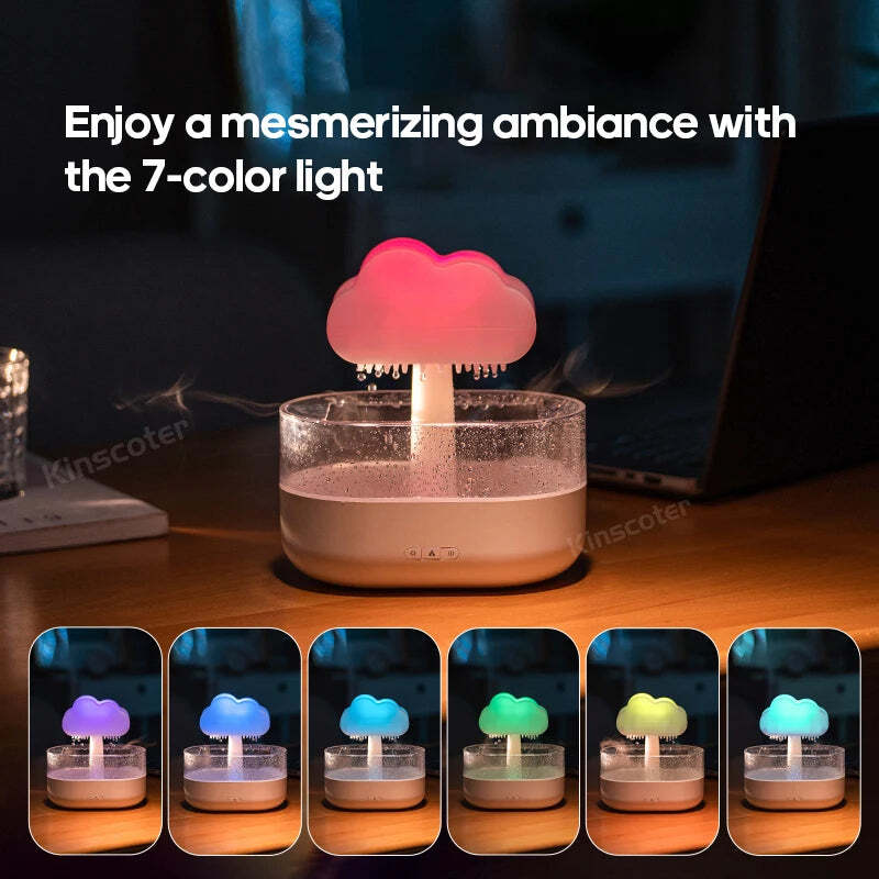 Image of Rain clouds aroma diffuser with ultrasonic humidification and colorful light