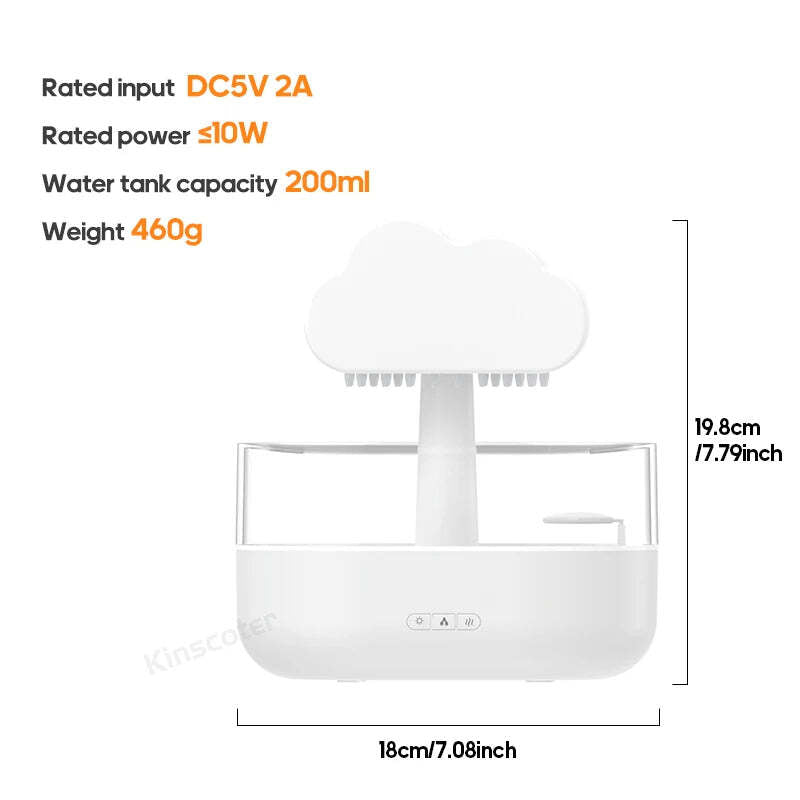 Image of Rain clouds aroma diffuser with ultrasonic humidification and colorful light