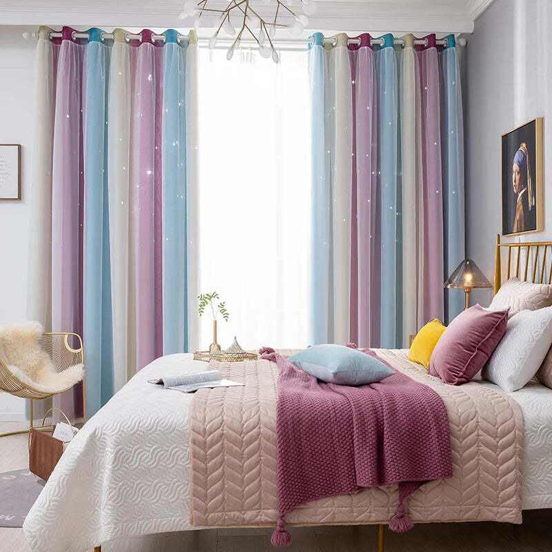 Image of Rainbow hollow-out star blackout curtains for kids' nurseries and living rooms