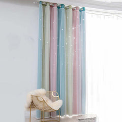 Image of Rainbow hollow-out star blackout curtains for kids' nurseries and living rooms