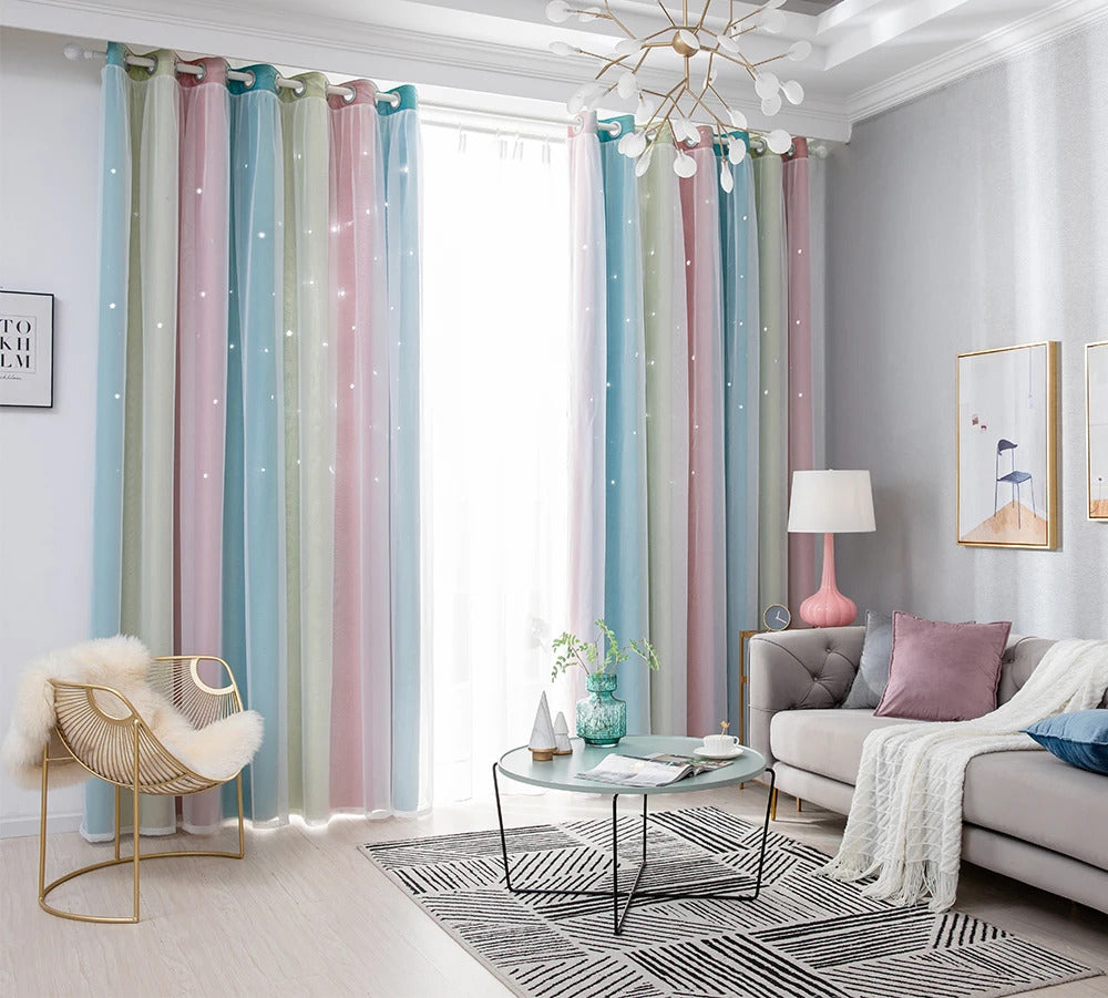 Image of Rainbow hollow-out star blackout curtains for kids' nurseries and living rooms