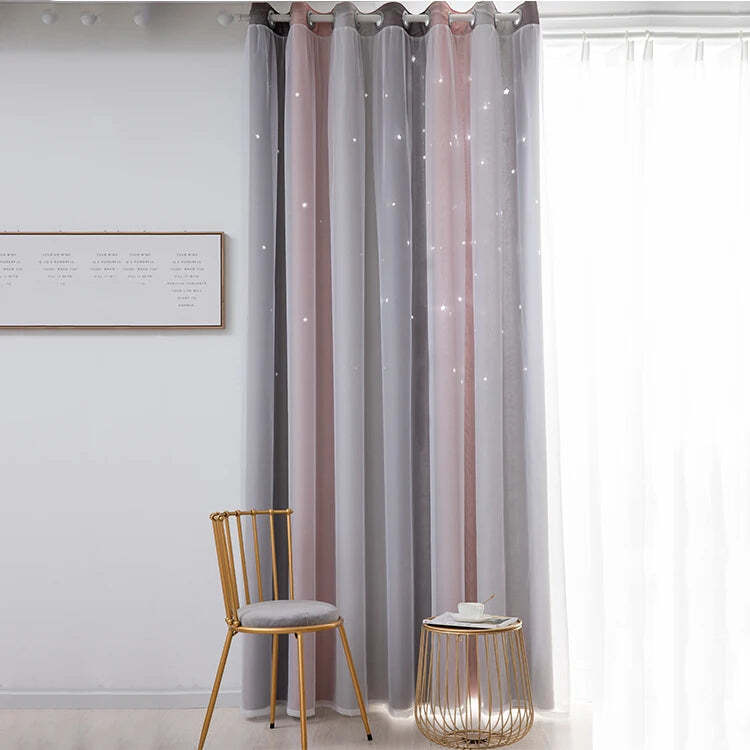 Image of Rainbow hollow-out star blackout curtains for kids' nurseries and living rooms