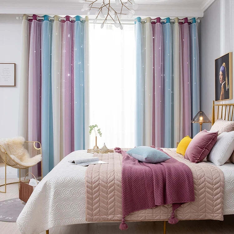 Image of Rainbow hollow-out star blackout curtains for kids' nurseries and living rooms