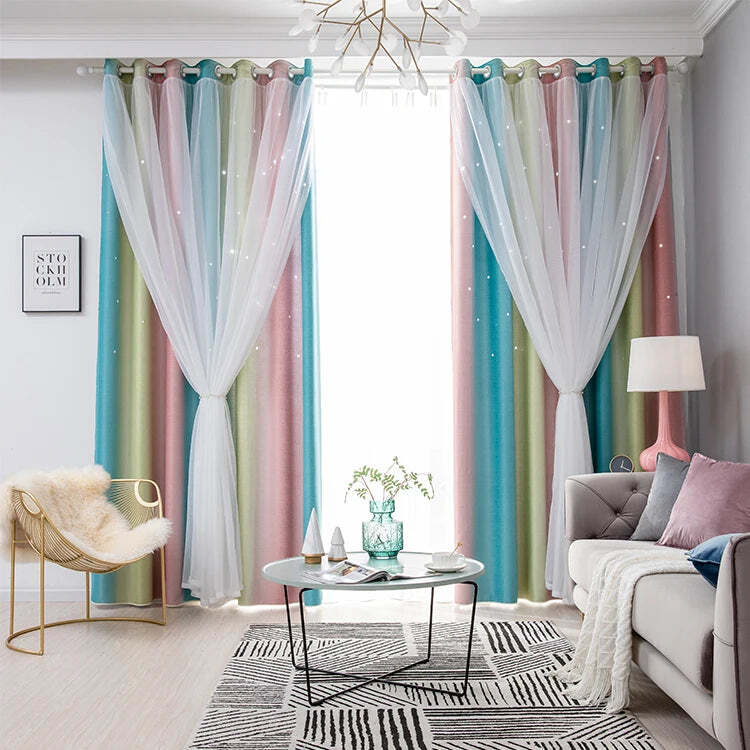 Image of Rainbow hollow-out star blackout curtains for kids' nurseries and living rooms