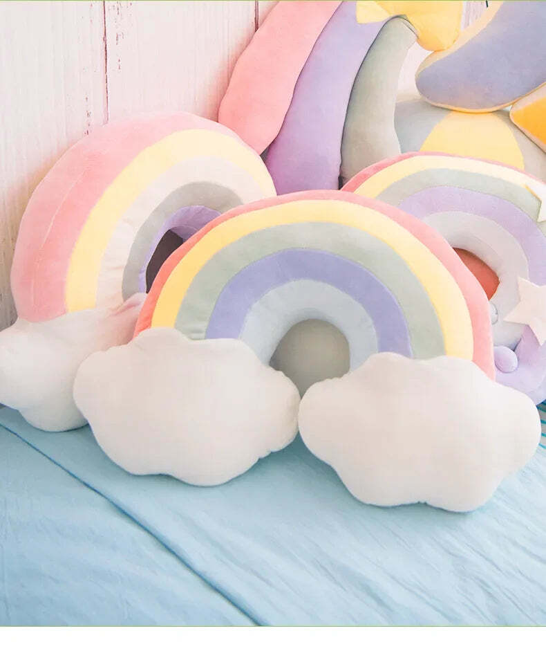 Image of Rainbow moon plush star pillow for kids and home décor