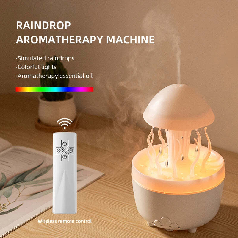 Image of Raindrop aromatherapy diffuser with remote control and colorful night light