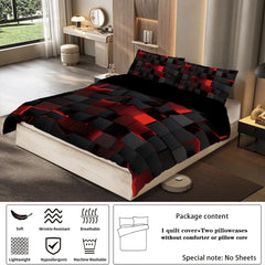 Image of Red transparent grid visual effects bedding set for modern bedrooms